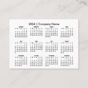 Carte De Visite Nom de la société du calendrier simple 2026