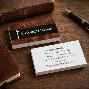 Carte De Visite Nom de l'église rustique faux cuir église