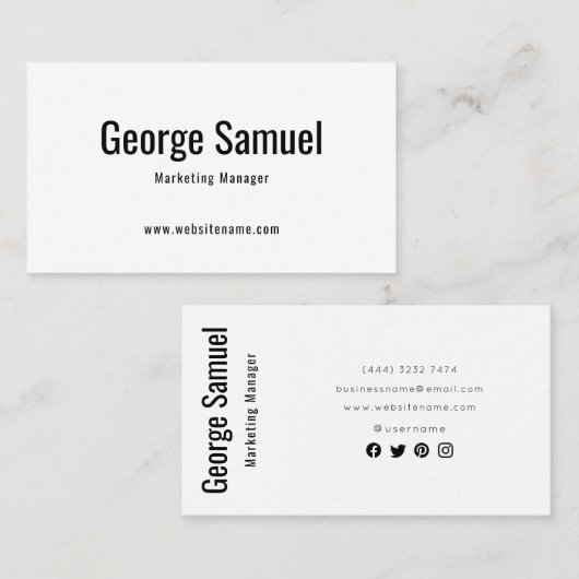 Carte De Visite Nom de l'emploi simple professionnel élégant Titre (Devant / Derrière)