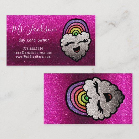 Carte De Visite Nom de l'enseignant Rainbow Parties scintillant Co (Devant / Derrière)