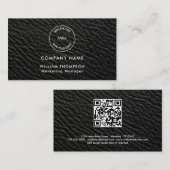 Carte De Visite Nom de l'entreprise Logo QR Code Black Faux cuir (Devant / Derrière)