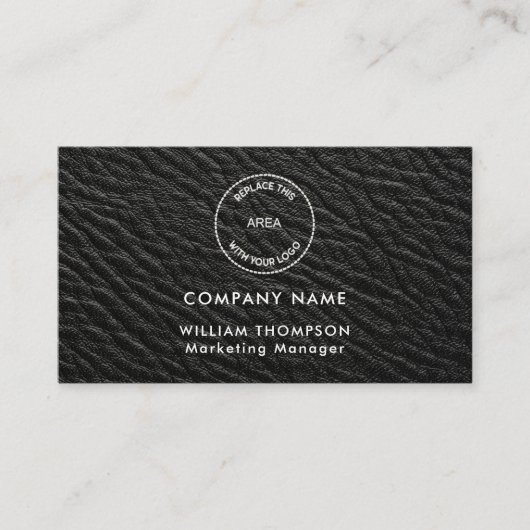 Carte De Visite Nom de l'entreprise Logo QR Code Black Faux cuir (Devant)