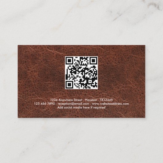 Carte De Visite Nom de l'entreprise Logo QR Code Brown Faux cuir (Dos)