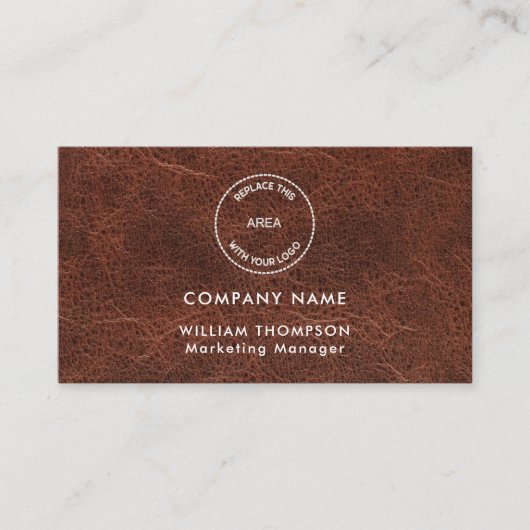 Carte De Visite Nom de l'entreprise Logo QR Code Brown Faux cuir (Devant)