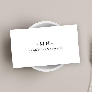 Carte De Visite Nom de monogramme blanc professionnel minimaliste