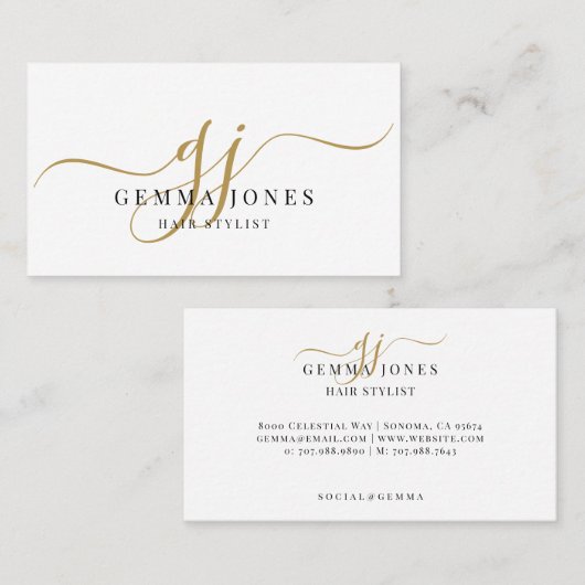 Carte De Visite Nom de monogramme de script or styliste de cheveux (Devant / Derrière)