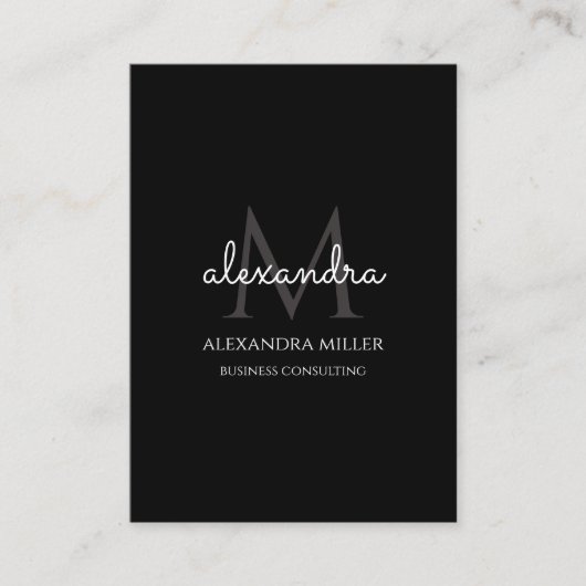 Carte De Visite Nom de monogramme élégant Noir et blanc (Devant)