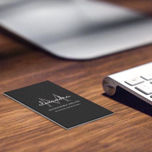 Carte De Visite Nom de monogramme élégant Noir et blanc