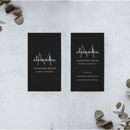 Carte De Visite Nom de monogramme élégant Noir et blanc