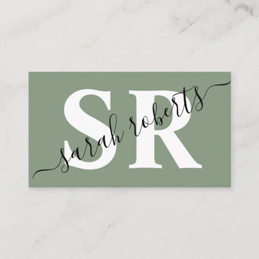 Carte De Visite Nom de monogramme professionnel modifié vert (Devant)