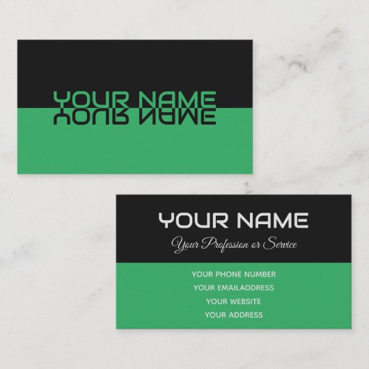 Carte De Visite Nom de reflet tout simplement élégant noir et vert (Devant / Derrière)