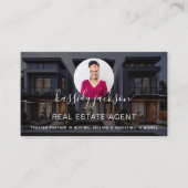 Carte De Visite Nom de script élégant Circle Business Photo QR Cod (Devant)