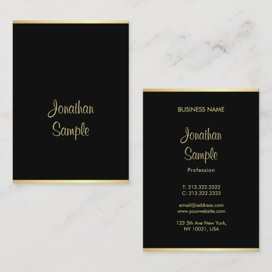 Carte De Visite Nom de script manuscrit Black Gold Modèle Moderne (Devant / Derrière)