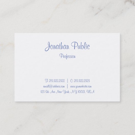 Carte De Visite Nom de script manuscrit Modèle bleu moderne (Dos)