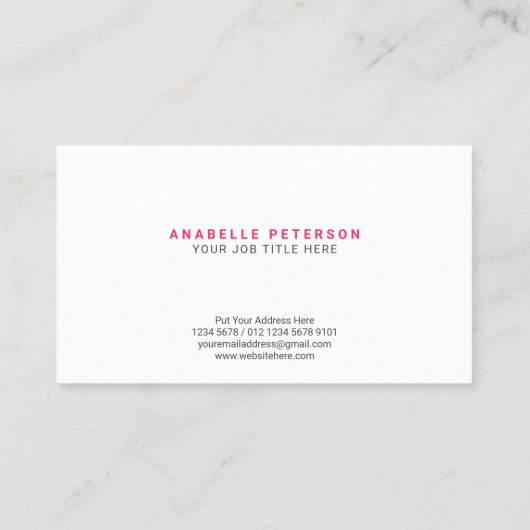 Carte De Visite Nom de script minimal initial | Rose spécial (Dos)