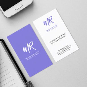 Carte De Visite Nom de script minimal initial Violet spécial
