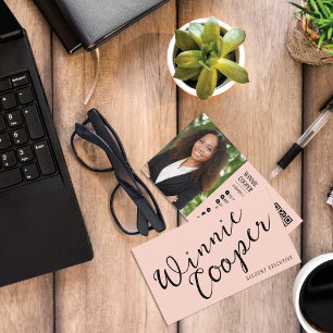 Carte De Visite Nom de script minimaliste moderne rose noir