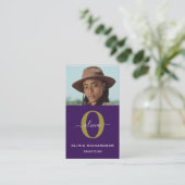 Carte De Visite Nom de script Monogram violet blanc or vertical (Debout devant)