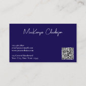 Carte De Visite Nom de script simple et code QR texte Bleu marine (Dos)