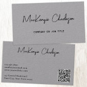 Carte De Visite Nom de script simple et code QR texte gris