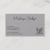 Carte De Visite Nom de script simple et code QR texte gris (Dos)