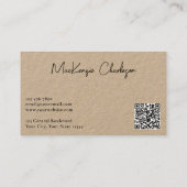 Carte De Visite Nom de script simple et code QR texte Kraft (Dos)
