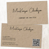 Carte De Visite Nom de script simple et code QR texte Kraft