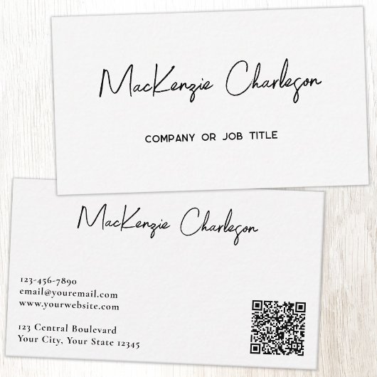 Carte De Visite Nom de script simple et code QR textuel