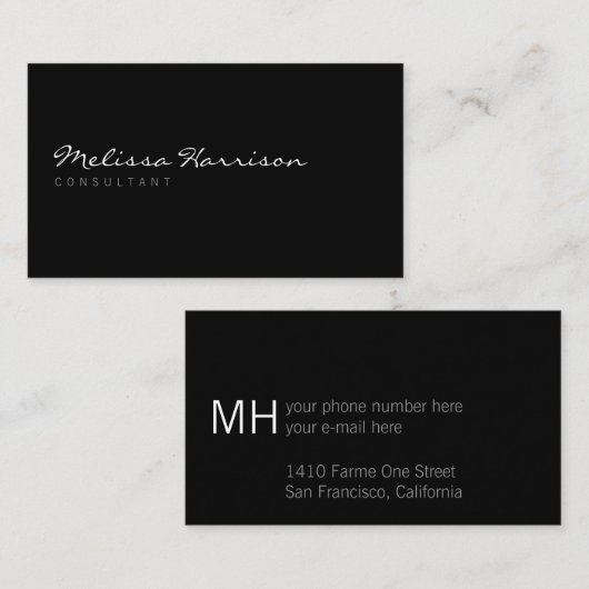 Carte De Visite Nom de script simple professionnel noir (Devant / Derrière)