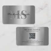 Carte De Visite Nom de typographie Code QR Script Luxe Argent (Devant / Derrière)