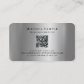 Carte De Visite Nom de typographie Code QR Script Luxe Argent (Dos)