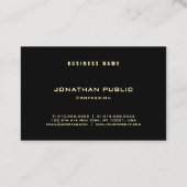 Carte De Visite Nom doré élégant et moderne Modèle noir Luxe (Dos)