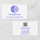 CARTE DE VISITE NOM DU CANAL VOUS TUBER LOGO QR CODE BLEU BLANC (Devant / Derrière)