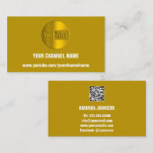 CARTE DE VISITE NOM DU CANAL VOUS TUBER LOGO QR CODE MUSTARD JAUNE (Devant / Derrière)