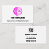 CARTE DE VISITE NOM DU CANAL VOUS TUBER LOGO QR CODE ROSE BLANC (Devant / Derrière)
