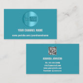 CARTE DE VISITE NOM DU CANAL VOUS TUBER LOGO QR CODE TURQUOISE BLE (Devant / Derrière)