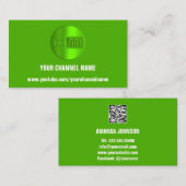 CARTE DE VISITE NOM DU CANAL VOUS TUBER LOGO QR CODE VERT BLANC (Devant / Derrière)