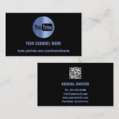CARTE DE VISITE NOM DU CANAL YOUTUBER LOGO QR CODE BLEU NOIR (Devant / Derrière)