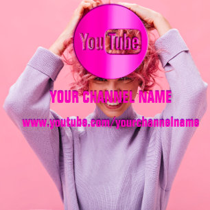 CARTE DE VISITE NOM DU CANAL YOUTUBER LOGO QR CODE ROSE BLANC