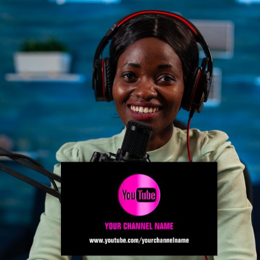 CARTE DE VISITE NOM DU CANAL YOUTUBER LOGO QR CODE ROSE NOIR