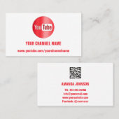 CARTE DE VISITE NOM DU CANAL YOUTUBER LOGO QR CODE ROUGE BLANC (Devant / Derrière)