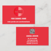 CARTE DE VISITE NOM DU CANAL YOUTUBER LOGO QR CODE ROUGE BLANC (Devant / Derrière)
