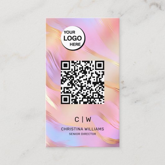 Carte De Visite Nom du monogramme du code QR holographique (Devant)