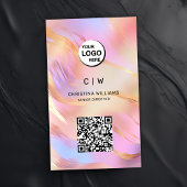 Carte De Visite Nom du monogramme holographique Code QR