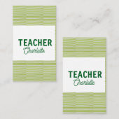 Carte De Visite Nom du professeur de bandes blanches et vert citro (Devant / Derrière)