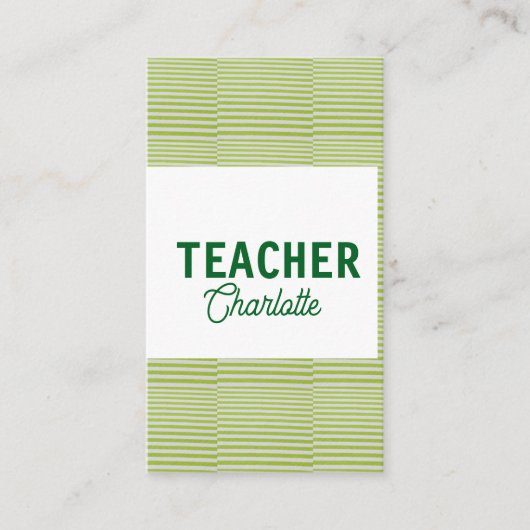 Carte De Visite Nom du professeur de bandes blanches et vert citro (Devant)