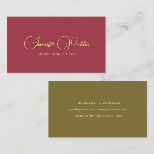 Carte De Visite Nom du script de calligraphie Modèle moderne perso (Devant / Derrière)
