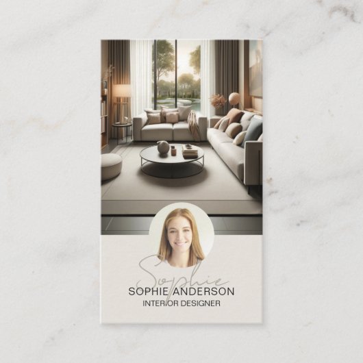 Carte De Visite Nom du script du concepteur d'intérieur Photo QR T (Devant)