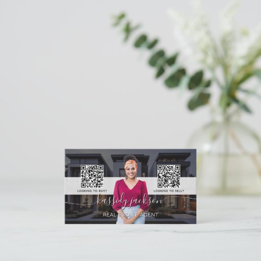 Carte De Visite Nom du script Immobilier Photo Acheter Vendre Code (Debout devant)
