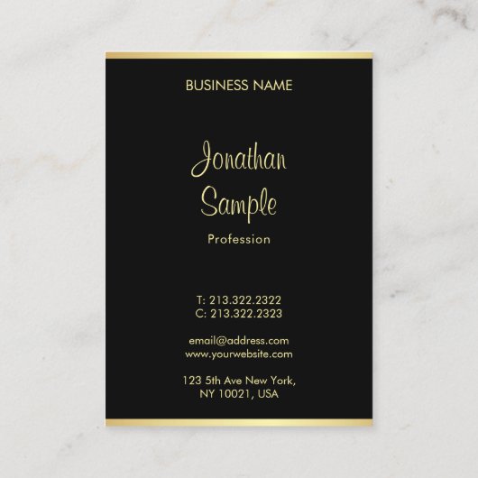 Carte De Visite Nom du script main tendance Black Gold Modern Modè (Dos)